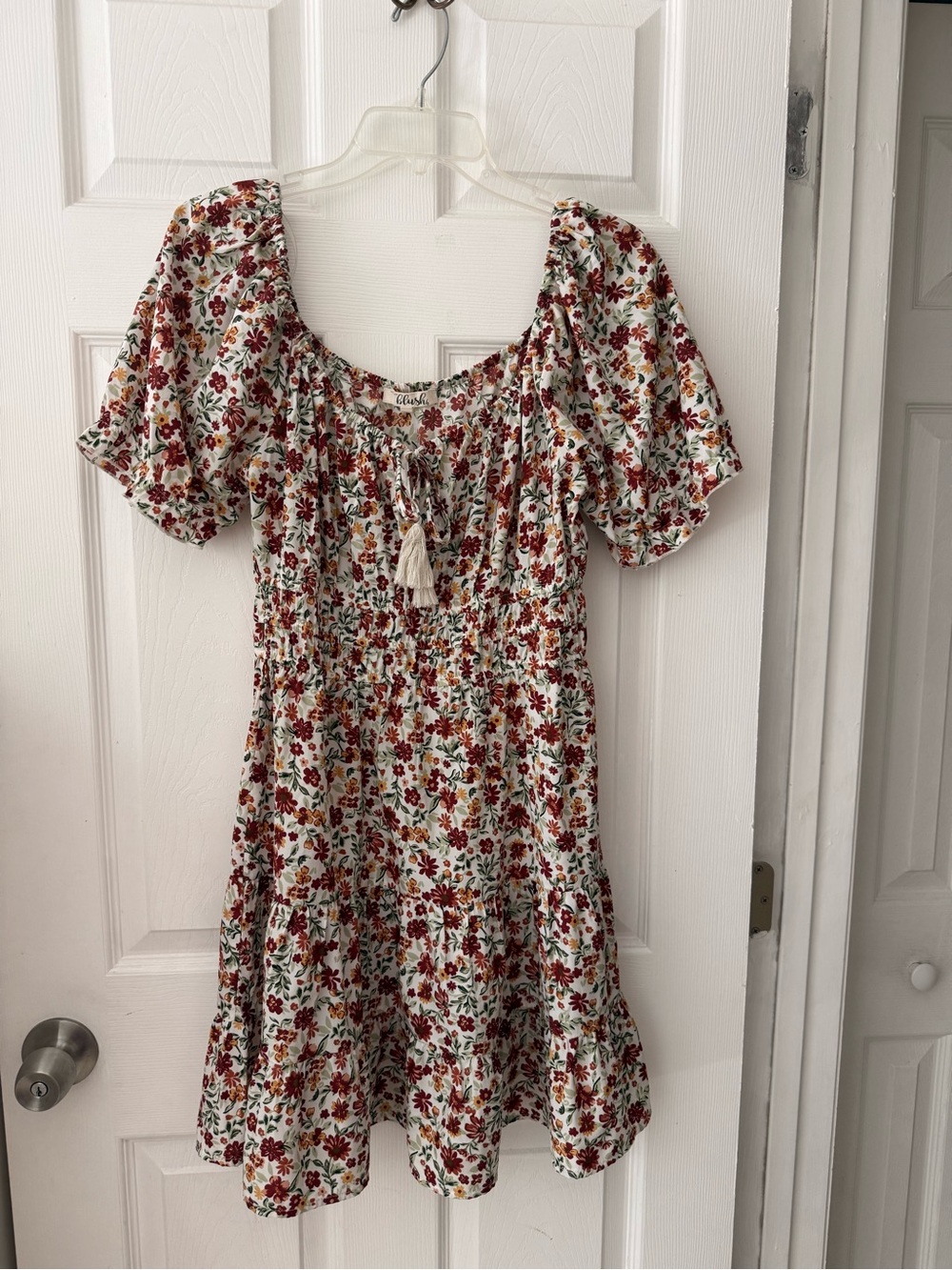 Cottage core White Mini Dress with Red & Green Floral mini dress.